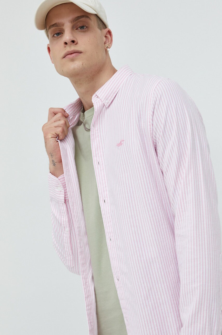 Hollister co. camasa barbati, culoarea roz, cu guler clasic, relaxed