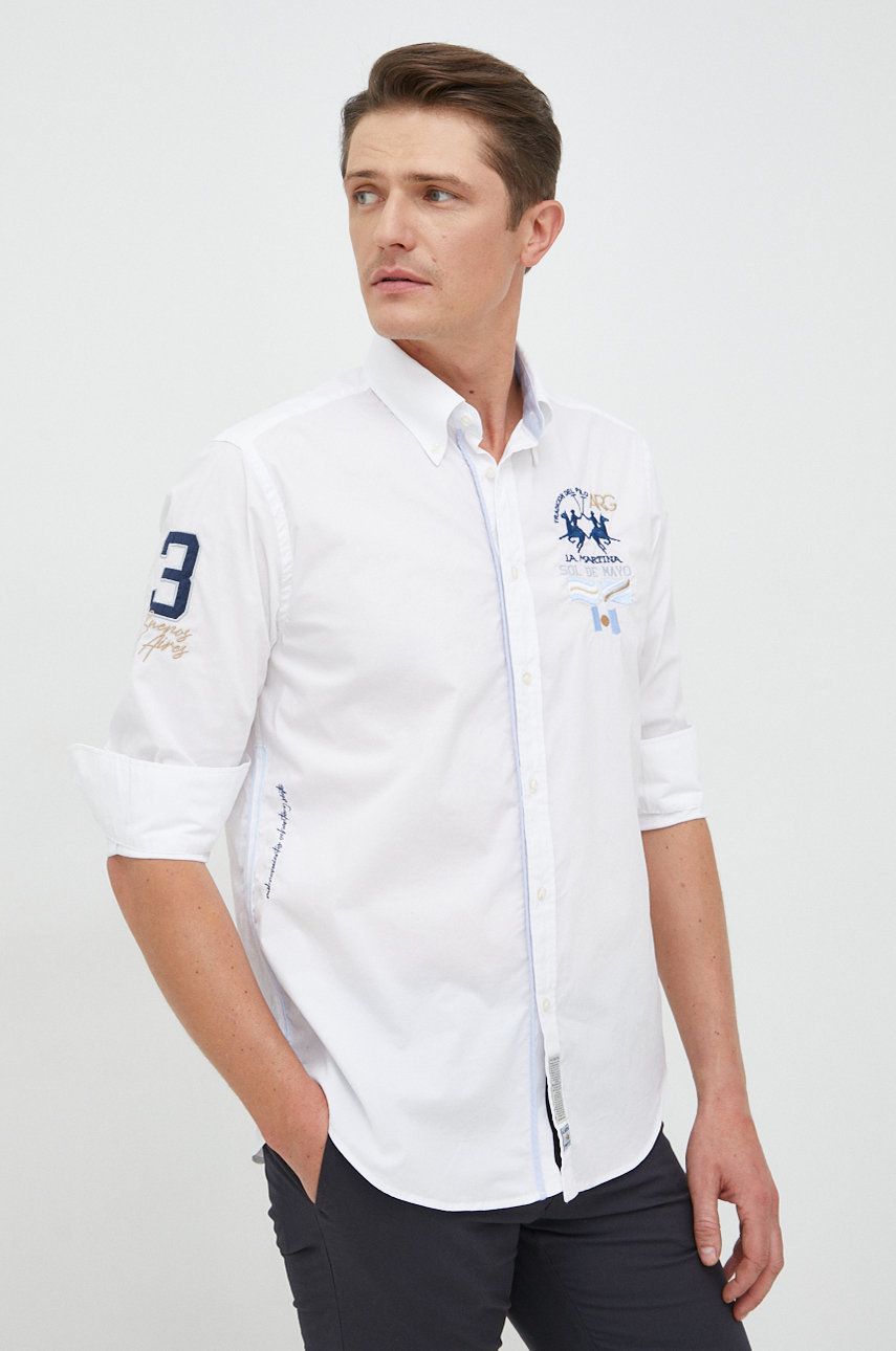 La Martina koszula męska kolor biały regular z kołnierzykiem button-down