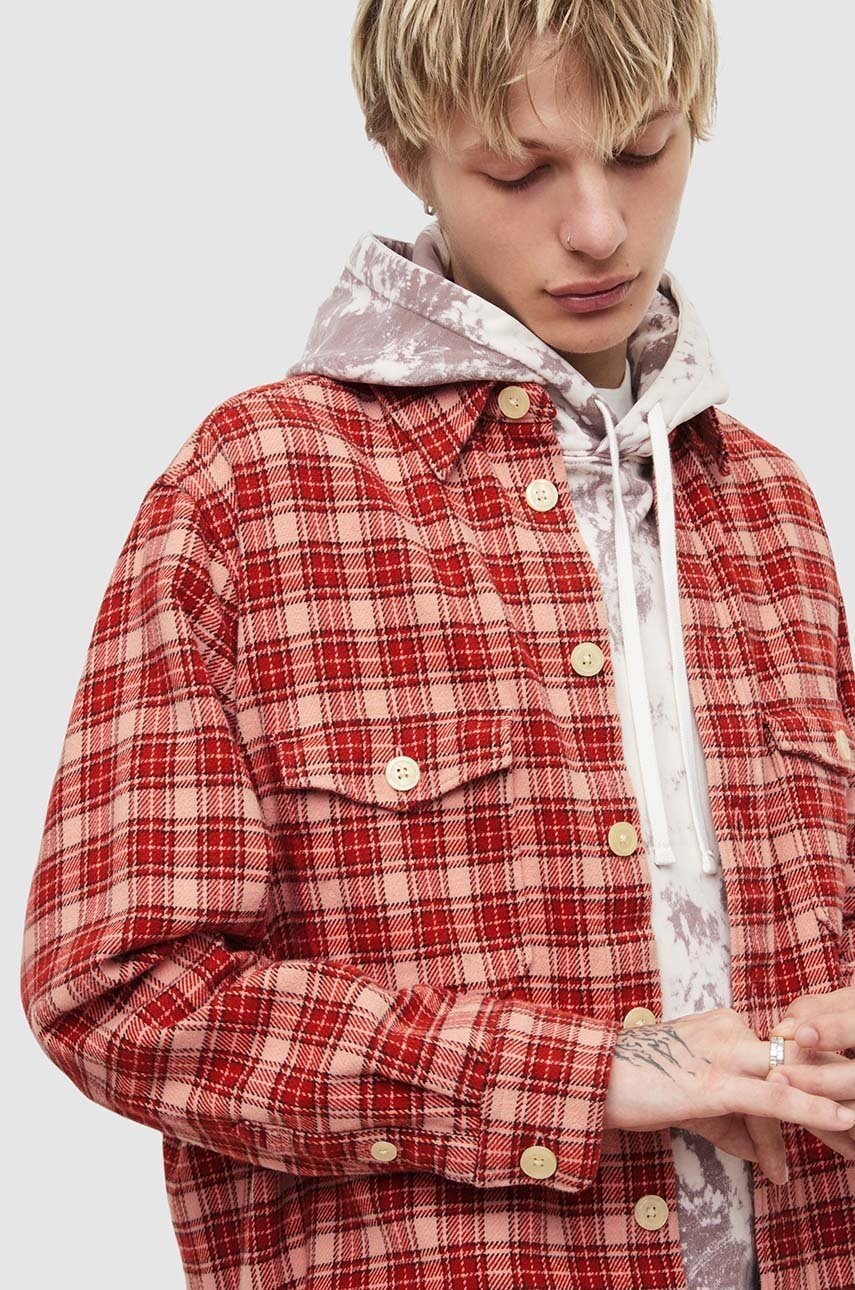 

Хлопковая рубашка AllSaints мужская цвет розовый regular классический воротник