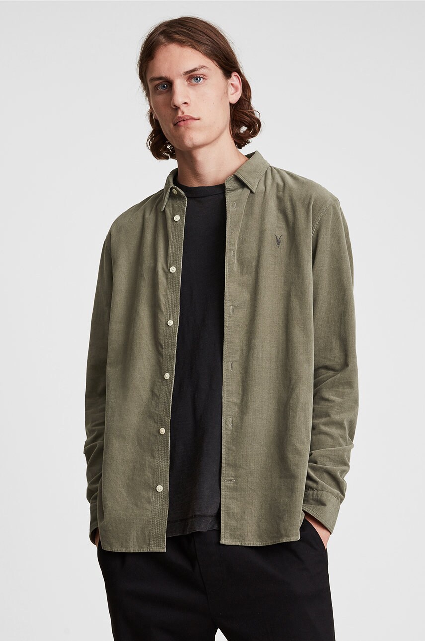 Allsaints camasa din bumbac barbati, culoarea verde, cu guler clasic, slim