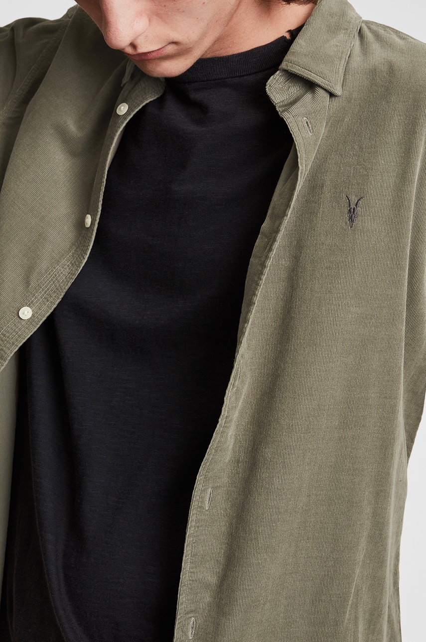 

Бавовняна сорочка AllSaints чоловіча колір зелений slim класичний комір