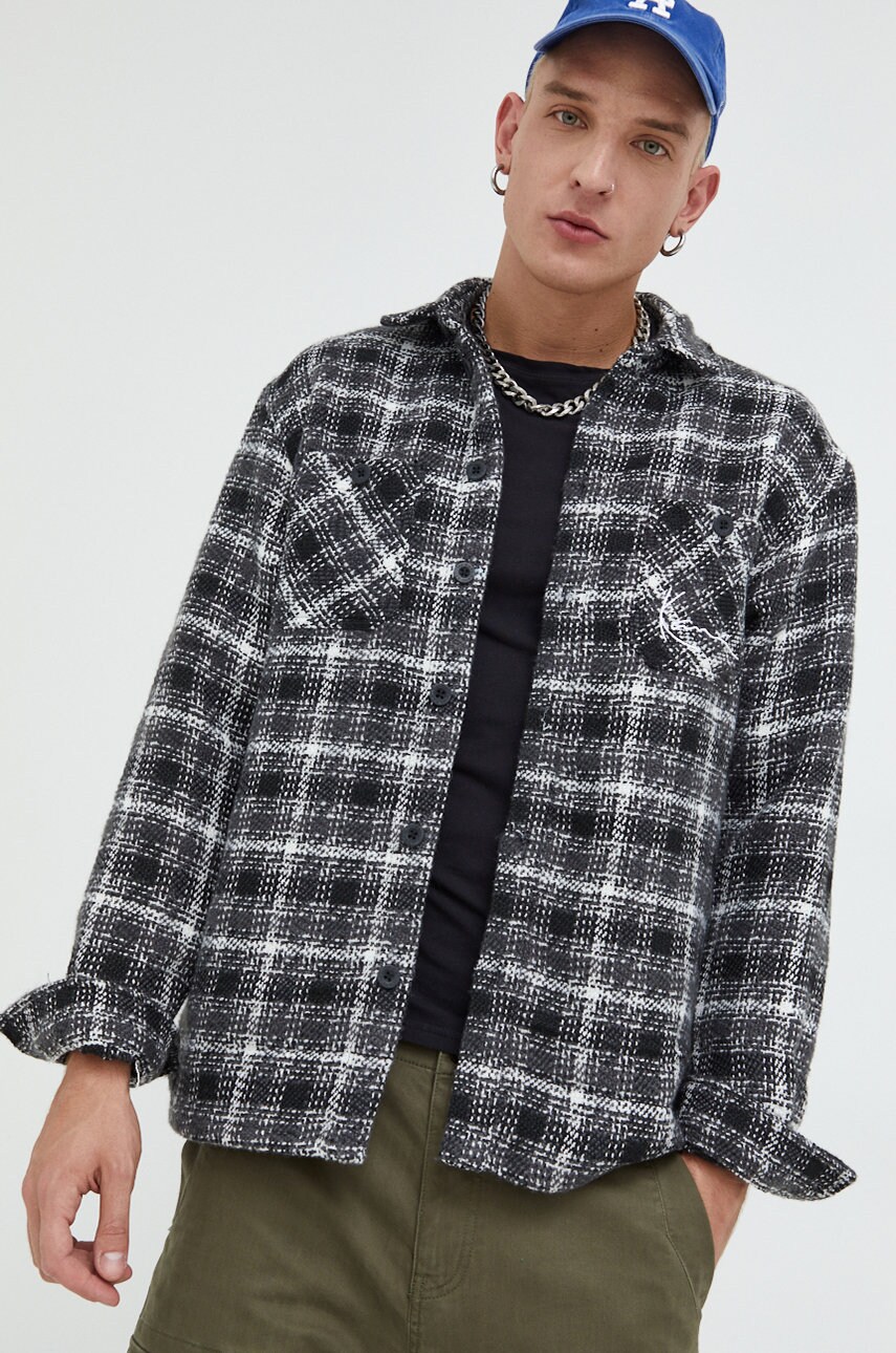Karl kani camasa barbati, culoarea negru, cu guler clasic, relaxed