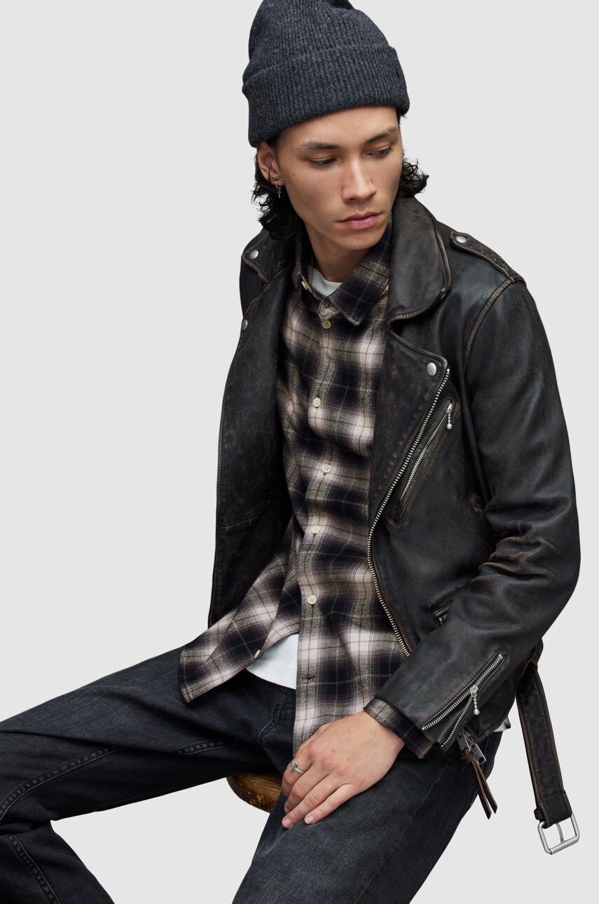 Allsaints camasa din bumbac barbati, culoarea negru, cu guler clasic, slim