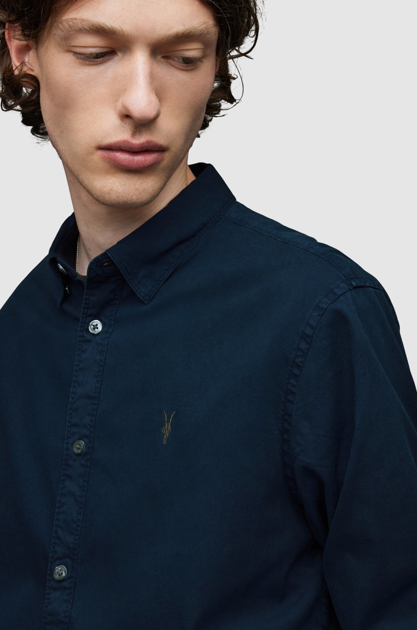 

Сорочка AllSaints чоловіча колір синій regular з італійським коміром