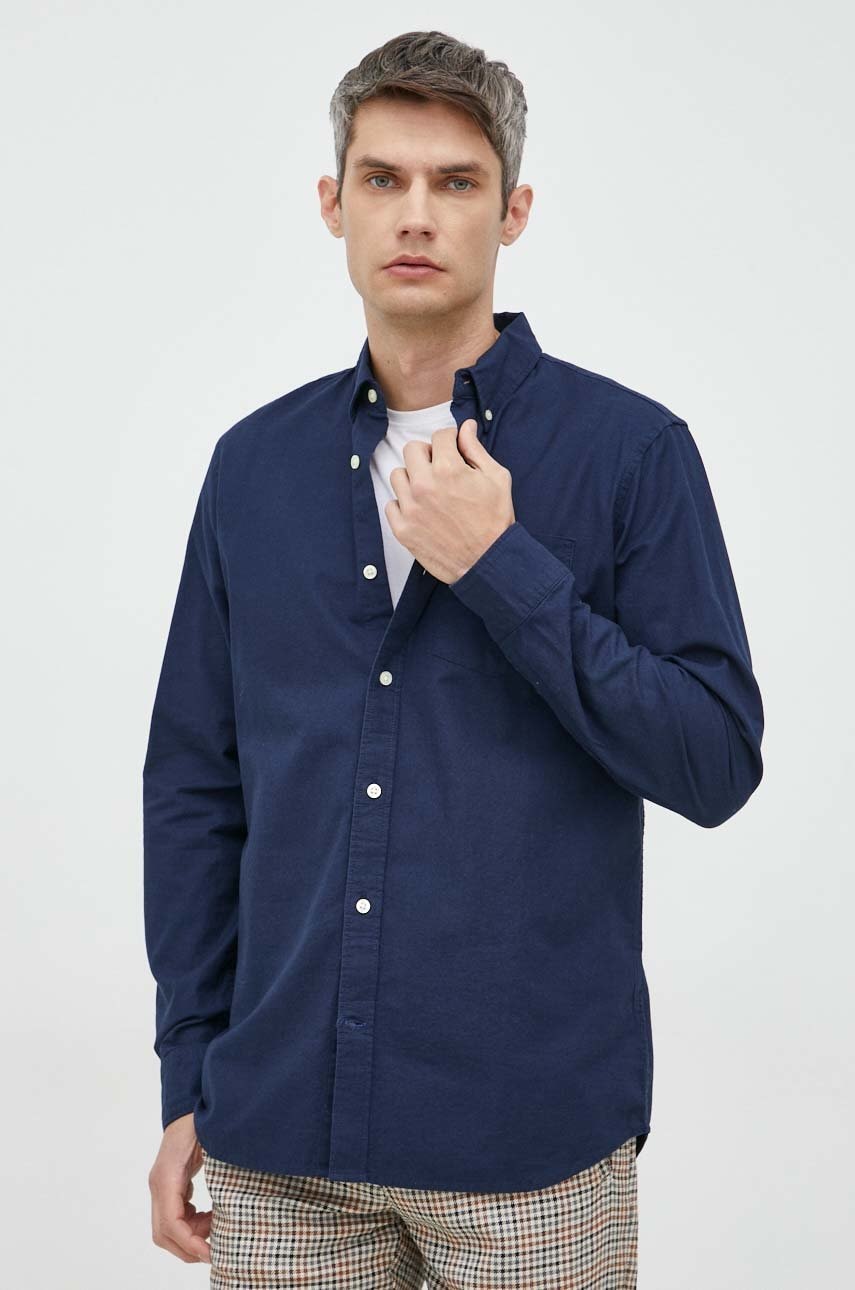 GAP camasa din bumbac barbati, culoarea albastru marin, cu guler button-down, regular