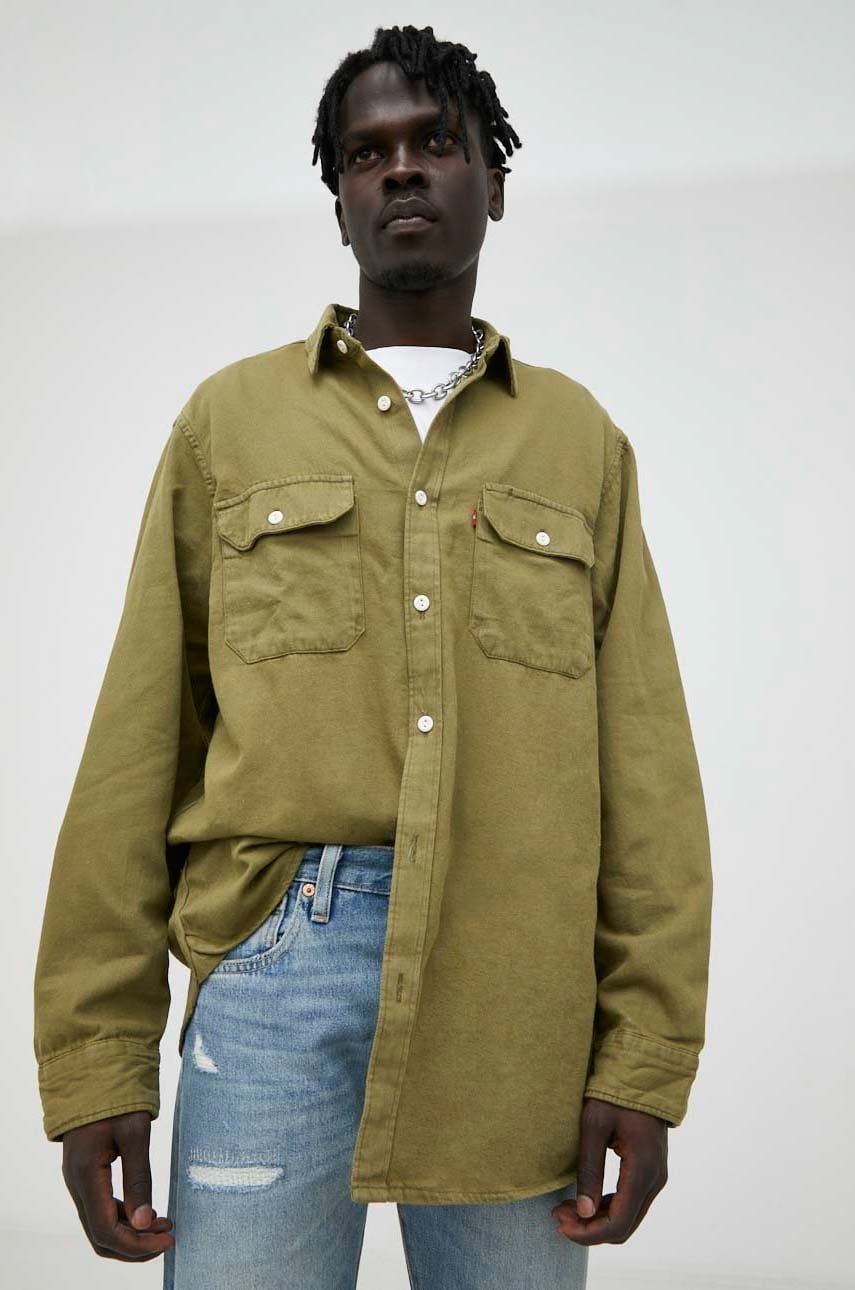 Levi's camasa barbati, culoarea verde, cu guler clasic, relaxed