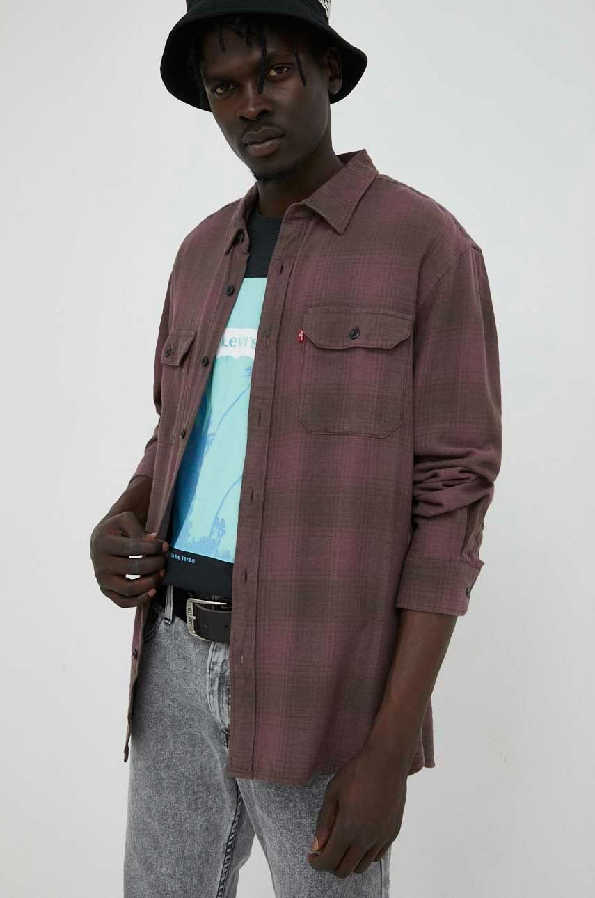 Levi's camasa din bumbac barbati, culoarea violet, cu guler clasic, relaxed