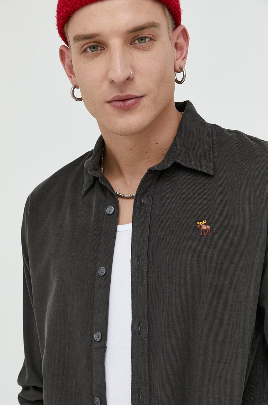 Abercrombie & fitch camasa din velur barbati, culoarea gri, cu guler clasic, relaxed