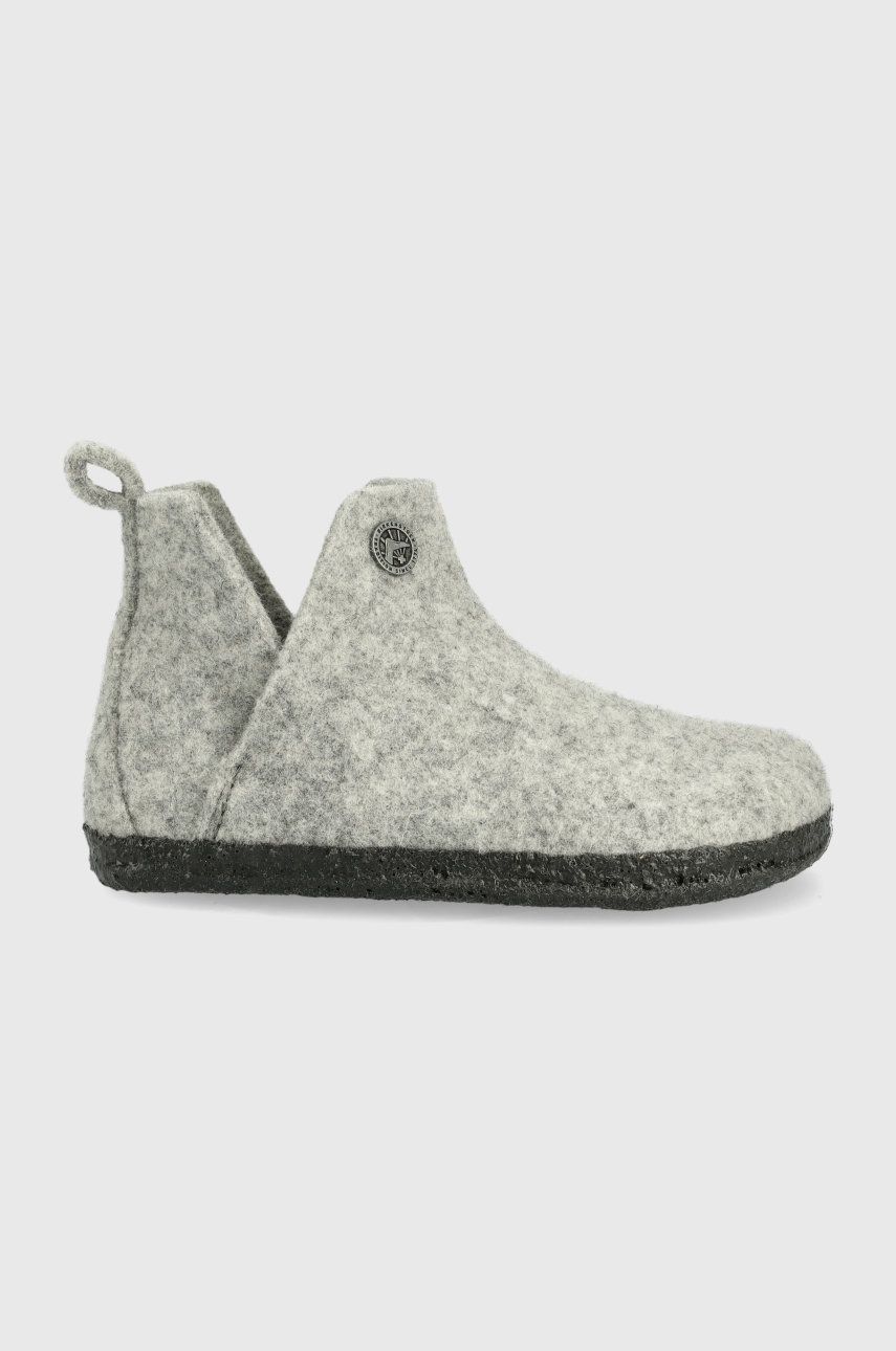 Dětské vlněné pantofle Birkenstock šedá barva - šedá -  Svršek: Textilní materiál