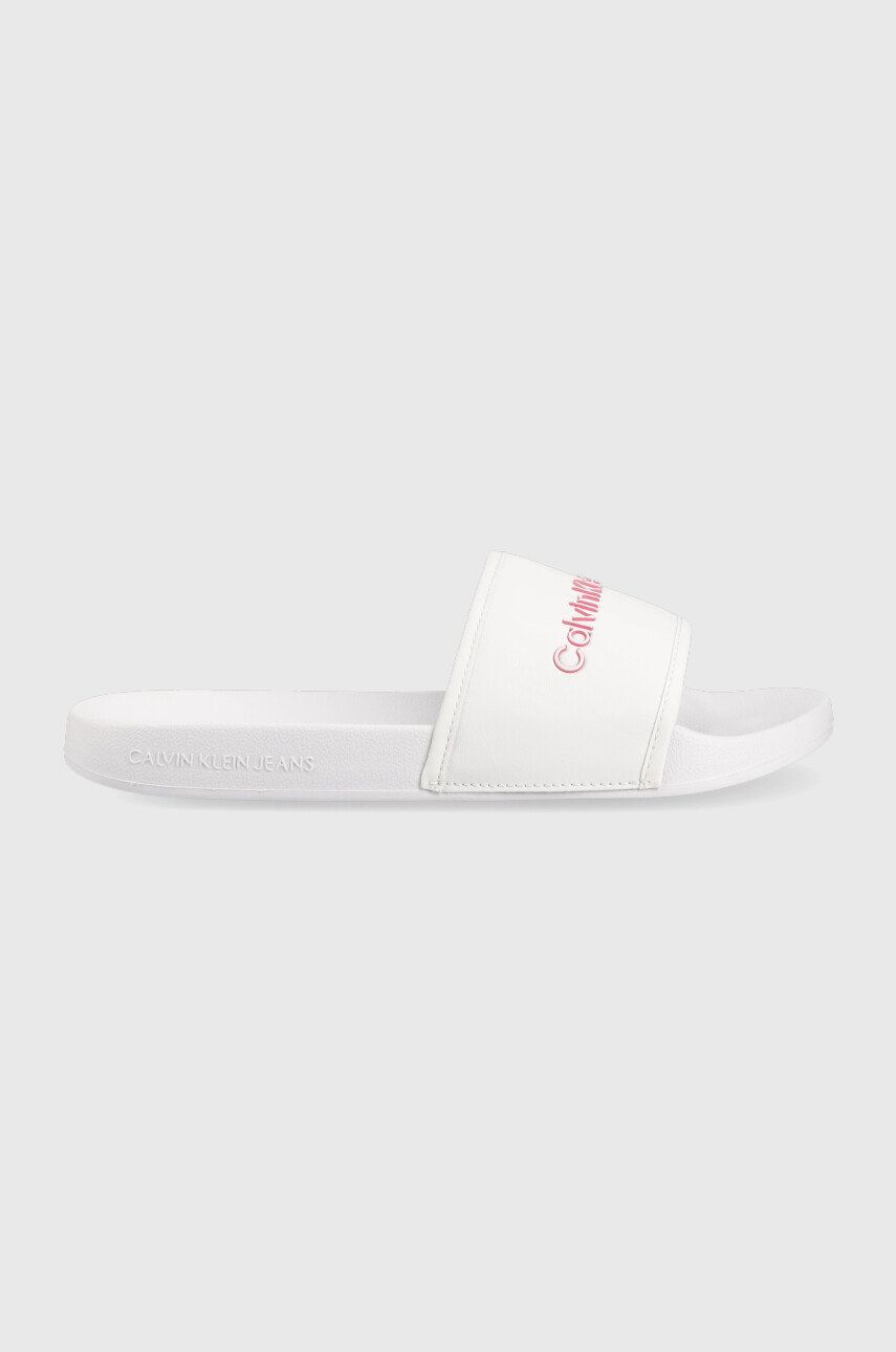 Calvin Klein Jeans klapki Slide Bold Institutional damskie kolor biały