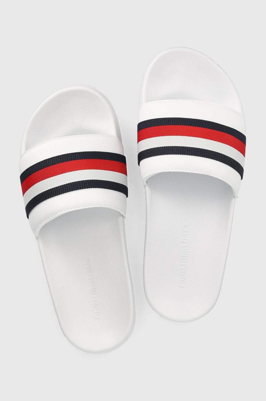 Tommy Hilfiger klapki Corporate Web Detail Slide damskie kolor biały