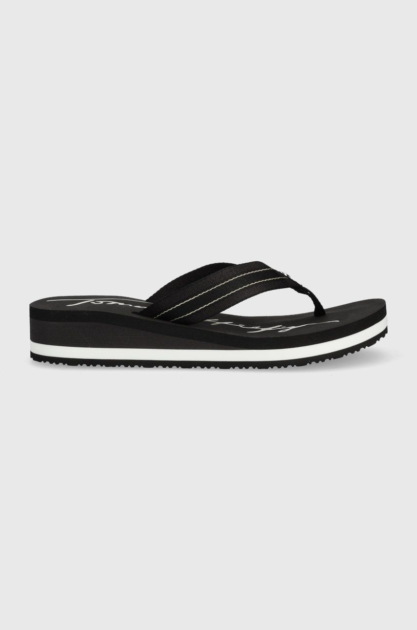 Tommy Hilfiger japonki Mid Siganture Beach Sandal Wmn damskie kolor czarny na koturnie