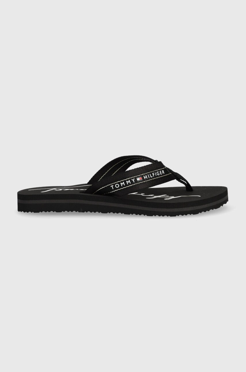 

Джапанки Tommy Hilfiger Gold Signature Beach Sandal Wmn в черно с равна подметка, Черен