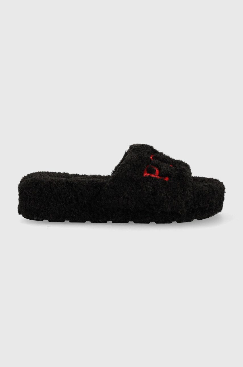 Papuče Polo Ralph Lauren Black Chunky Sherpa čierna farba, SLF6230CRL