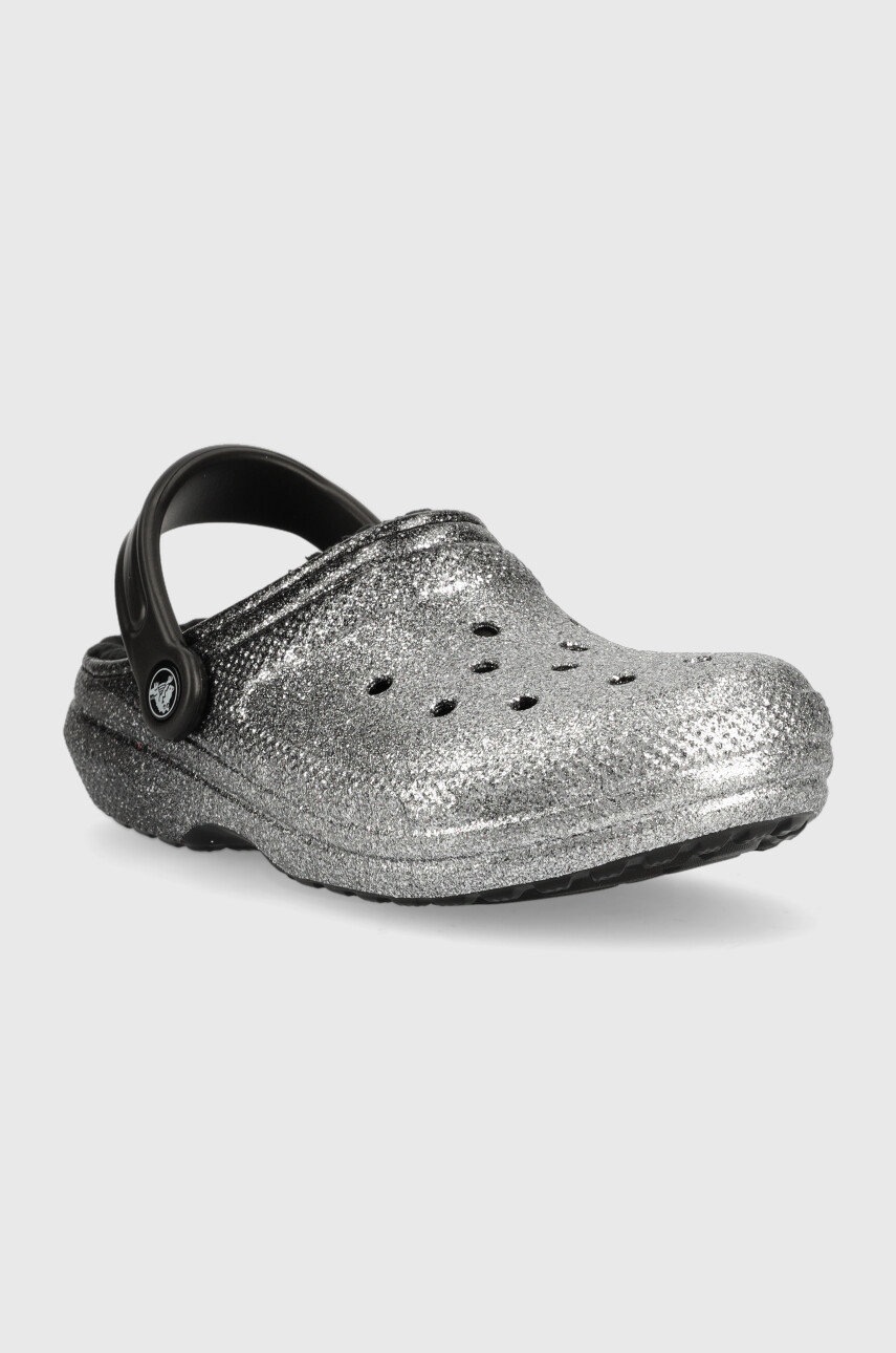 

Шлепанцы Crocs Classic Glitter Lined Clog женские цвет серебрянный