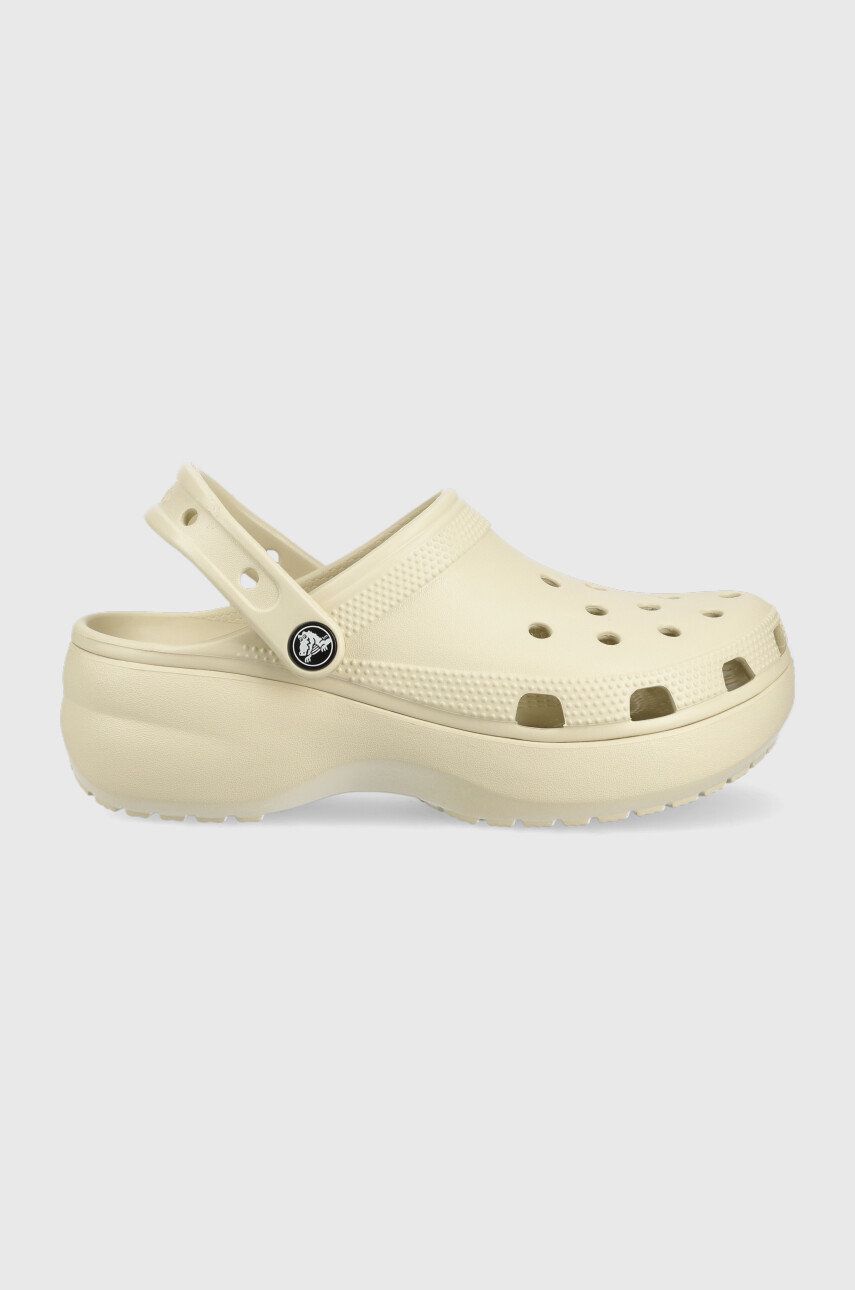 Crocs Papuci Classic Platform Clog W Femei, Culoarea Bej, Cu Platforma 206750.2y2.d-bone