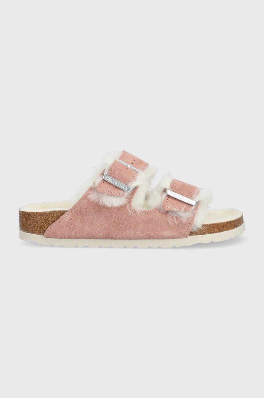 Birkenstock Papuci Din Piele Intoarsa Arizona Culoarea Roz