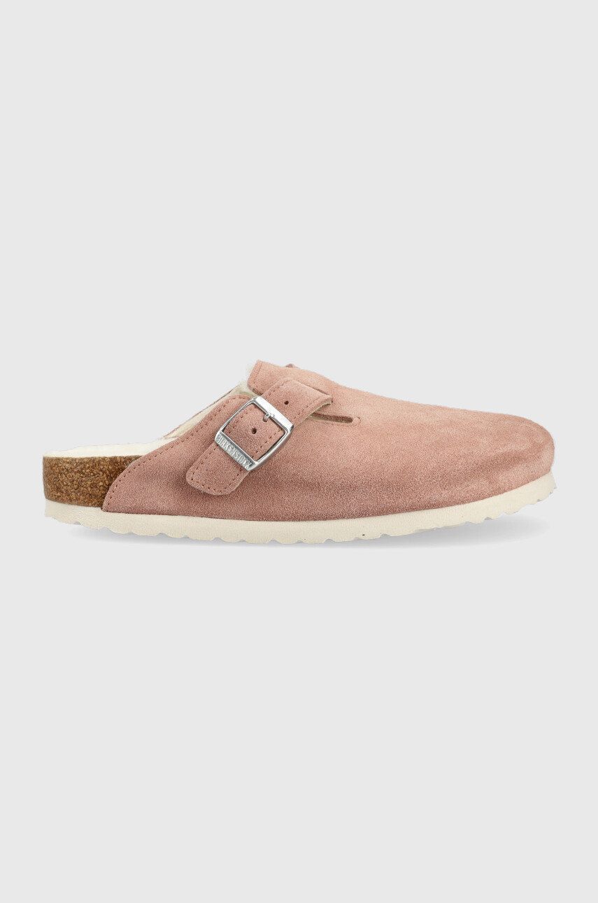 Birkenstock papuci din piele intoarsa Boston culoarea roz answear.ro imagine noua