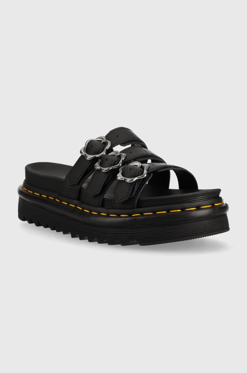 

Кожаные шлепанцы Dr. Martens Blaire Slide Flwr женские цвет чёрный на платформе