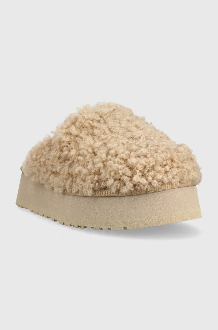 

Вовняні тапочки UGG Maxi Curly Platform колір бежевий