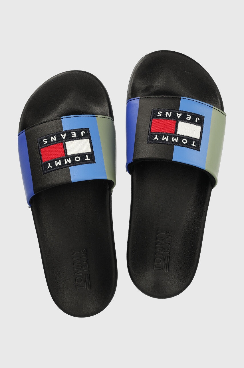 Tommy jeans papuci mens block archive poolslide barbati, culoarea negru