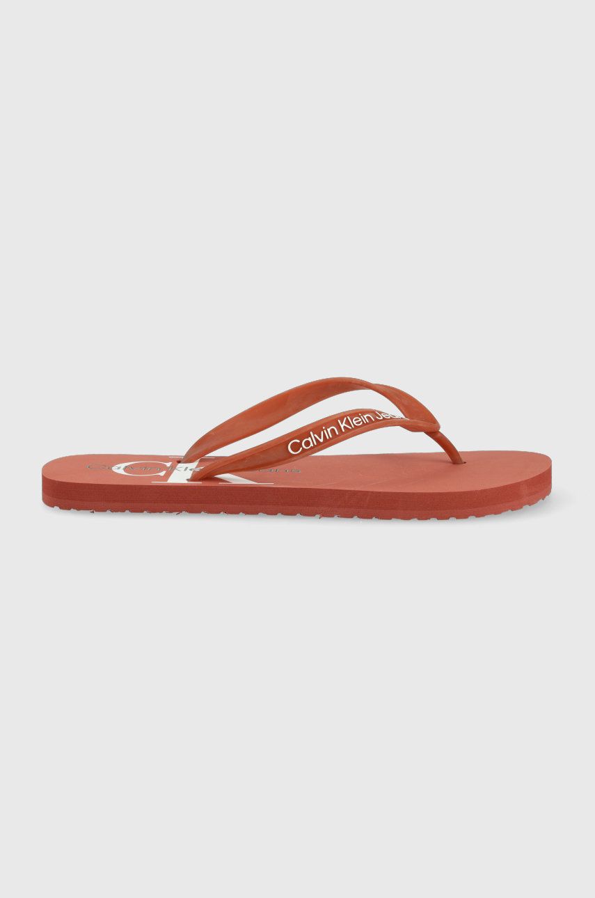 Žabky Calvin Klein Jeans Beach Sandal Monogram pánské, červená barva - červená -  Svršek: Umělá