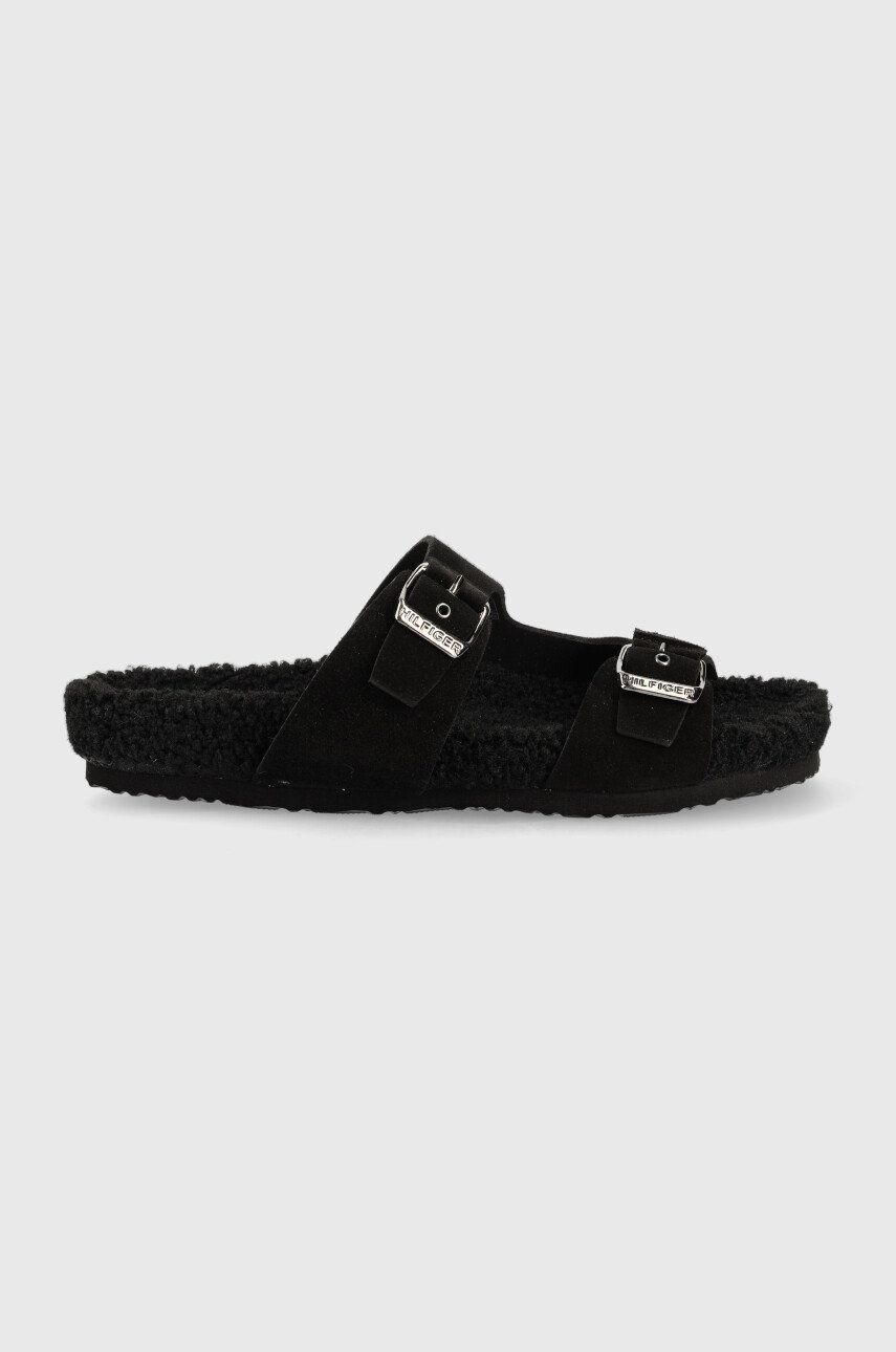 Semišové pantofle Tommy Hilfiger pánské, černá barva