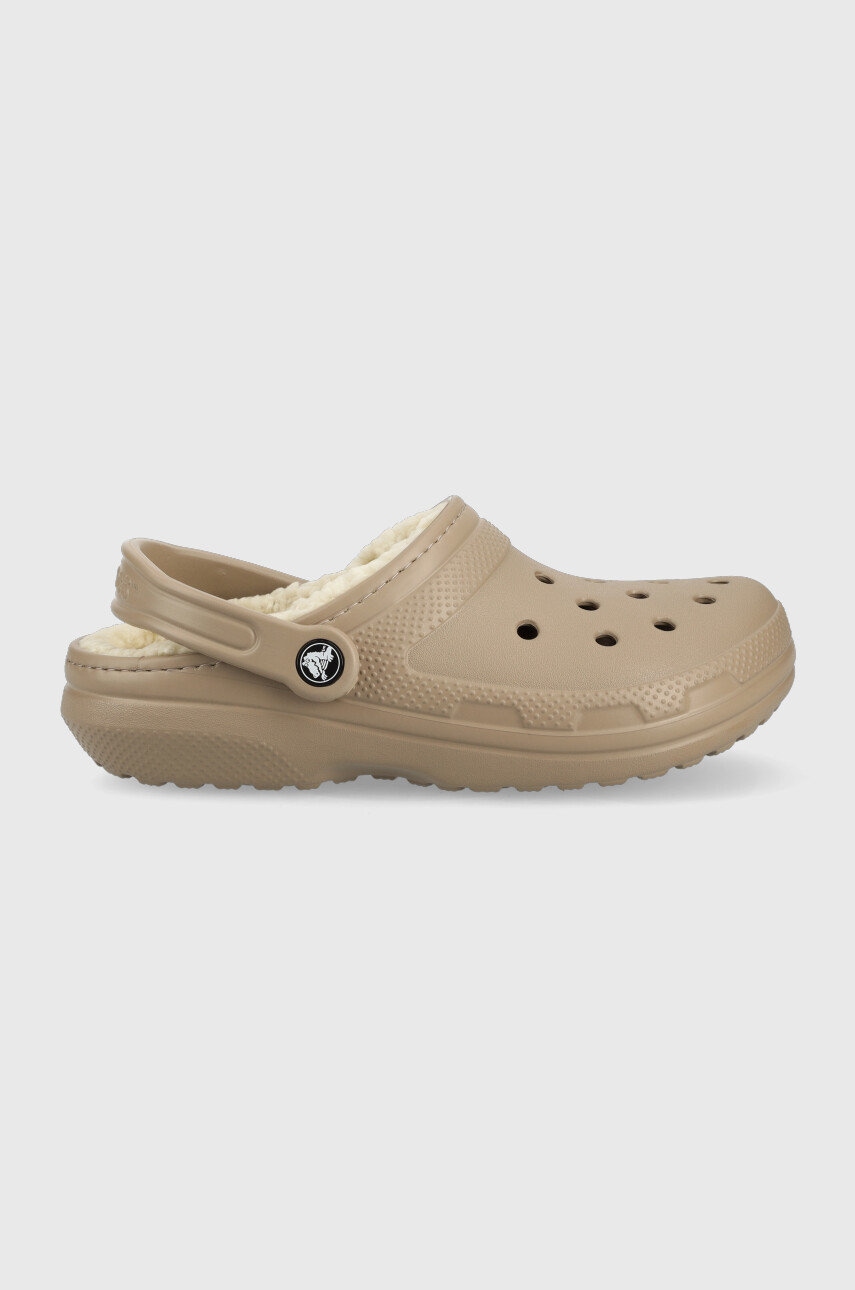 Crocs papuci de casă Classic Lined Clog culoarea maro 203591.2YB-MSHR.BONE