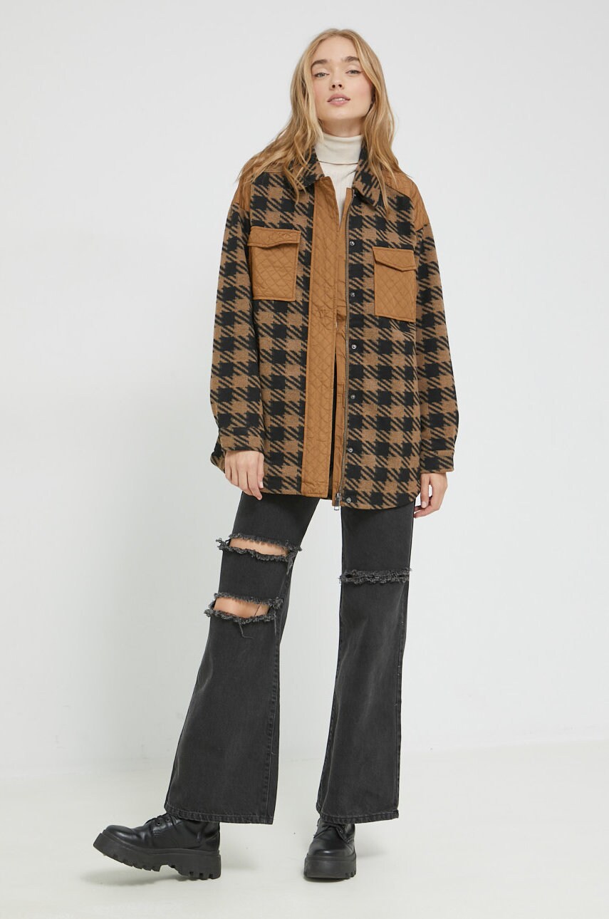 Only geaca femei, culoarea maro, oversize