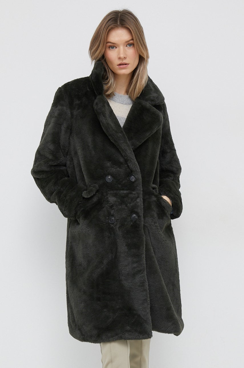Vero moda palton femei, culoarea verde, de tranzitie, cu doua randuri de nasturi