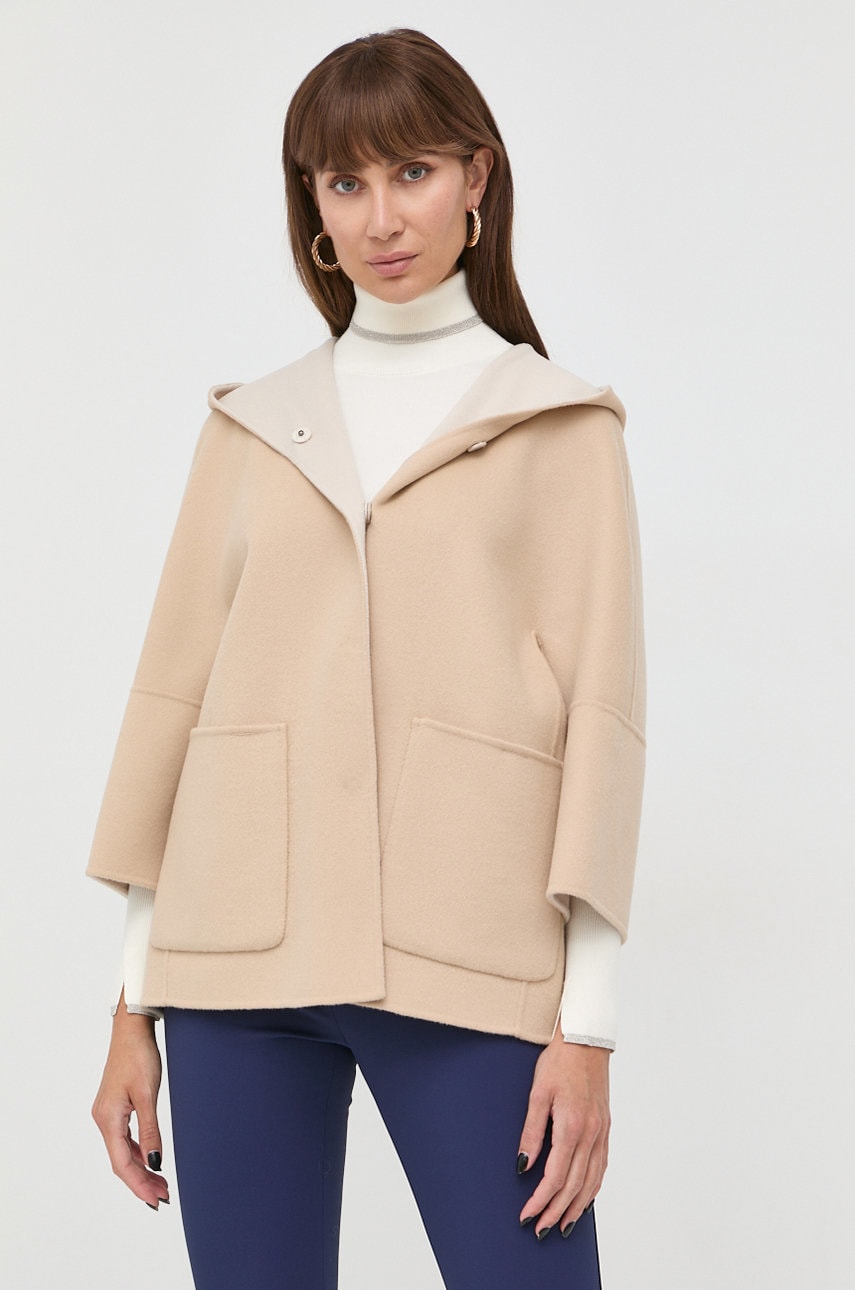Weekend max mara palton din lână pe două fețe culoarea bej, de tranzitie, oversize