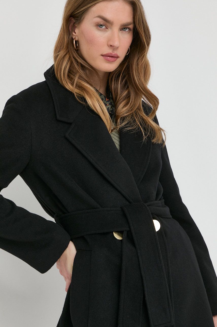 Armani Exchange płaszcz wełniany kolor czarny przejściowy dwurzędowy