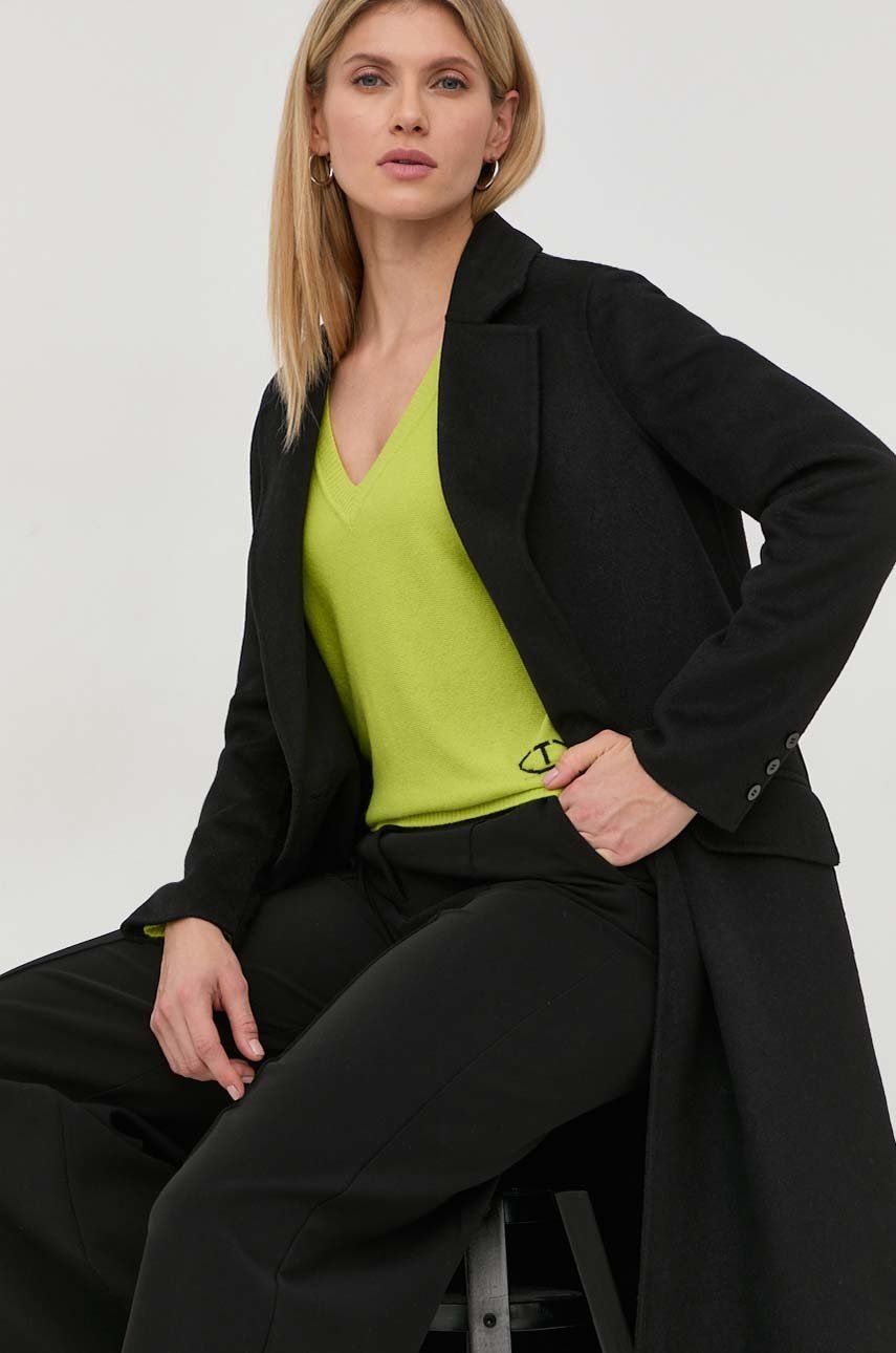 

Палто с вълна Twinset в черно с преходна изолация, Черен