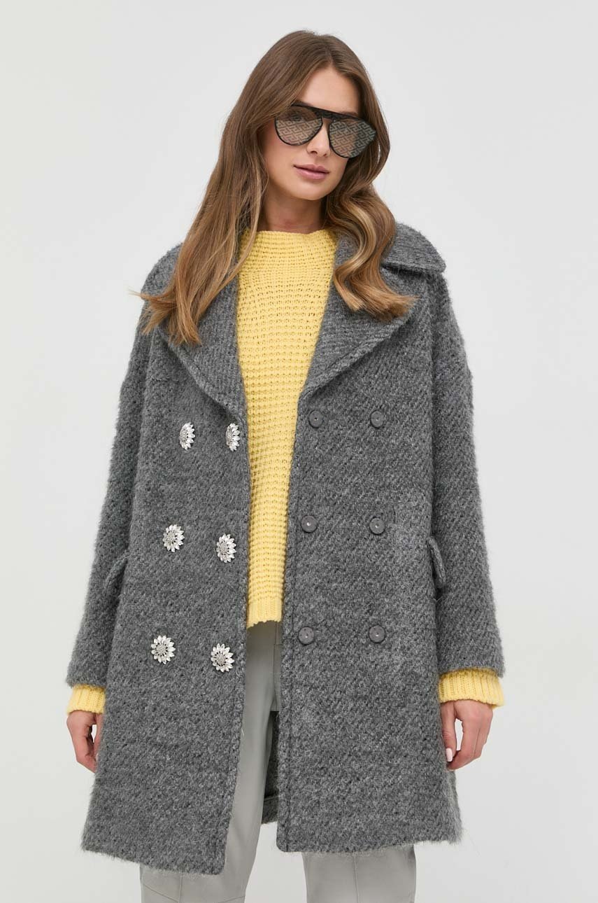 

Вълнено палто Red Valentino в сиво с преходна изолация с двуредно закопчаване, Сив