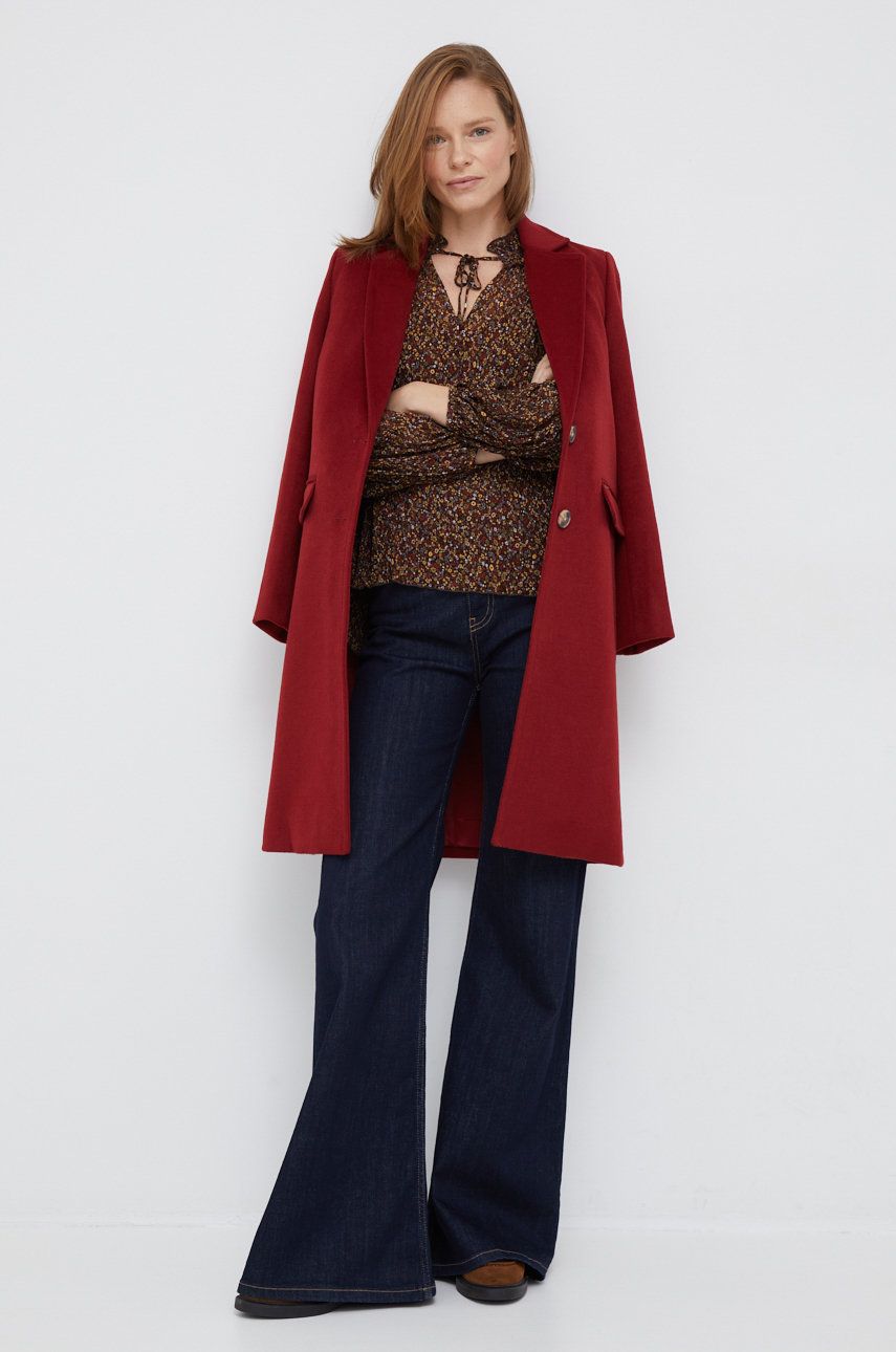 Pepe Jeans palton de lana culoarea rosu, de tranzitie answear.ro