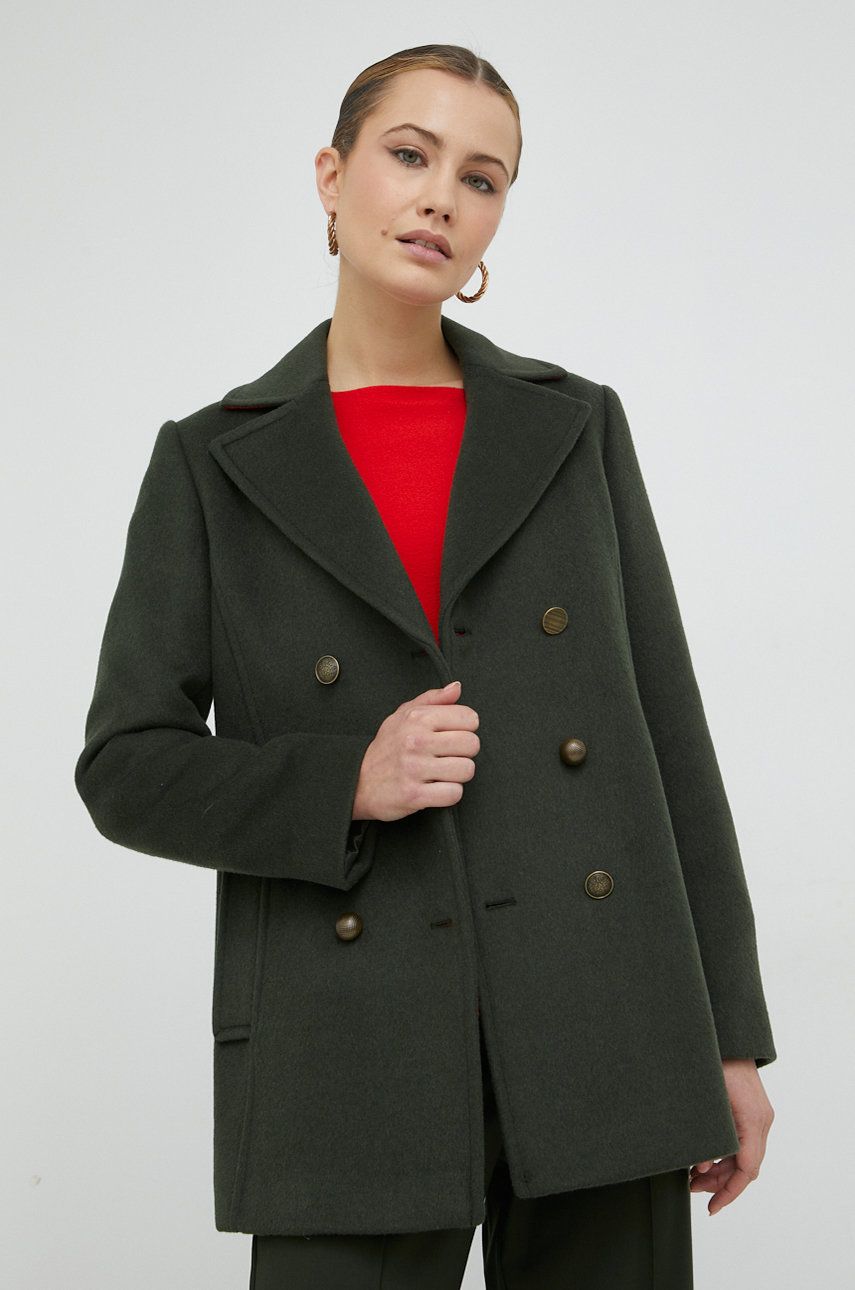 MAX&Co. płaszcz z domieszką wełny kolor zielony przejściowy dwurzędowy