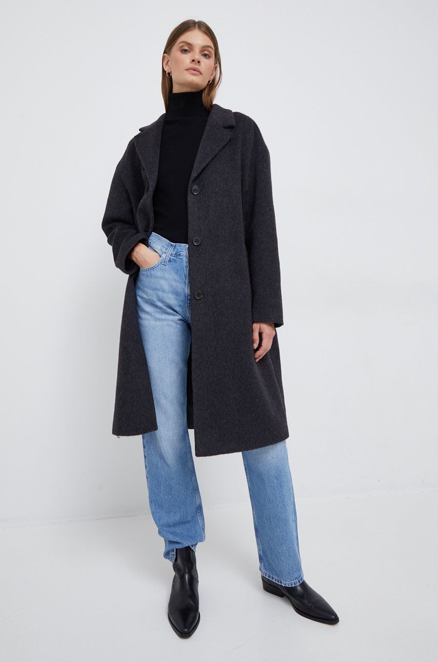 Vlněný kabát Calvin Klein šedá barva, přechodný - šedá -  Hlavní materiál: 65% Alpaka
