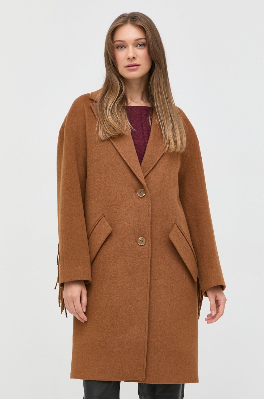 

Вовняне пальто Guess колір бежевий перехідний oversize