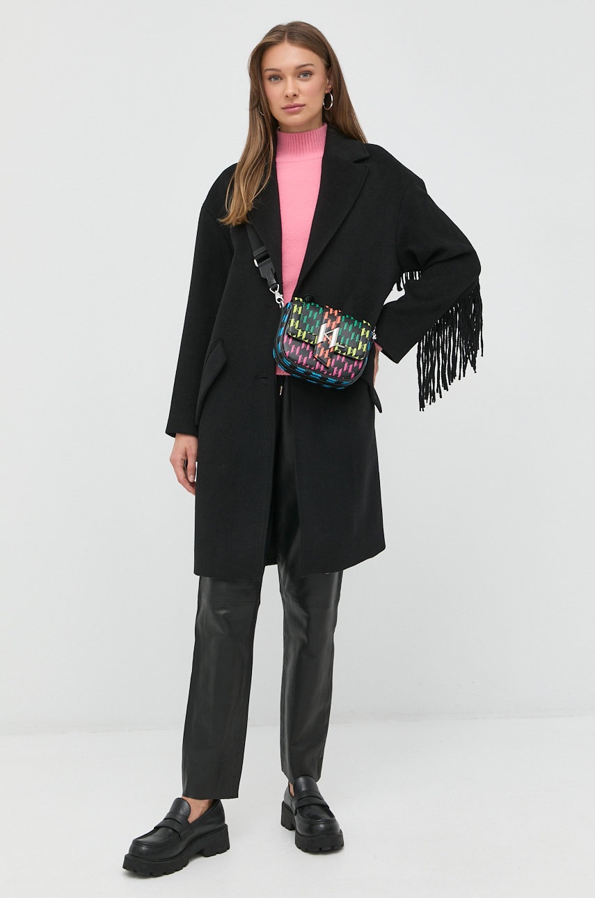 

Вовняне пальто Guess колір чорний перехідний oversize