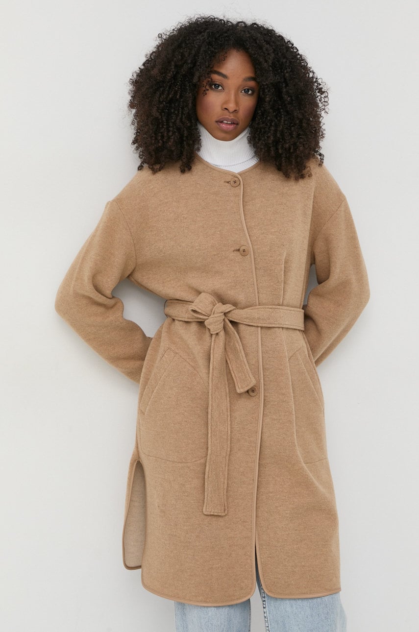 Max mara leisure palton de lana culoarea maro, de tranzitie