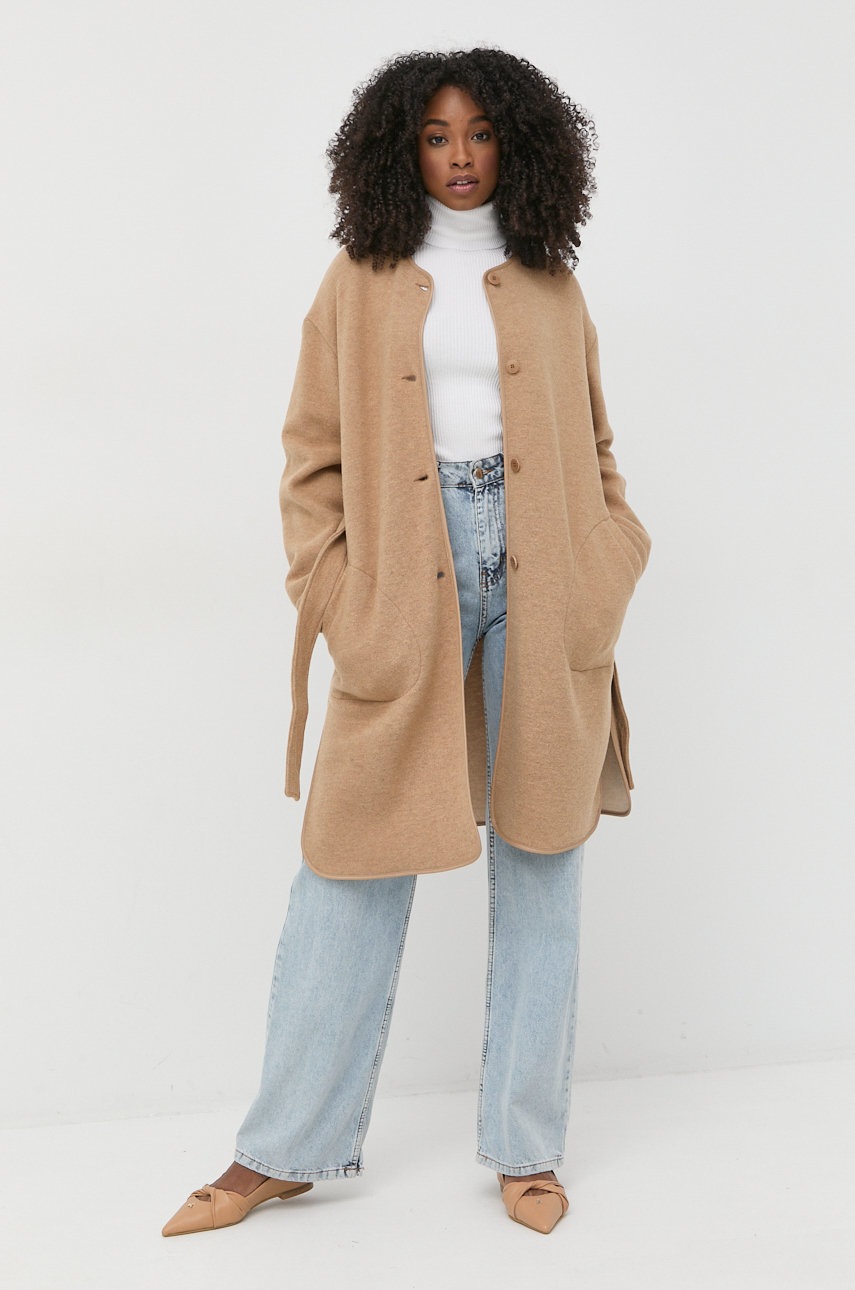 

Шерстяное пальто Max Mara Leisure цвет коричневый переходной