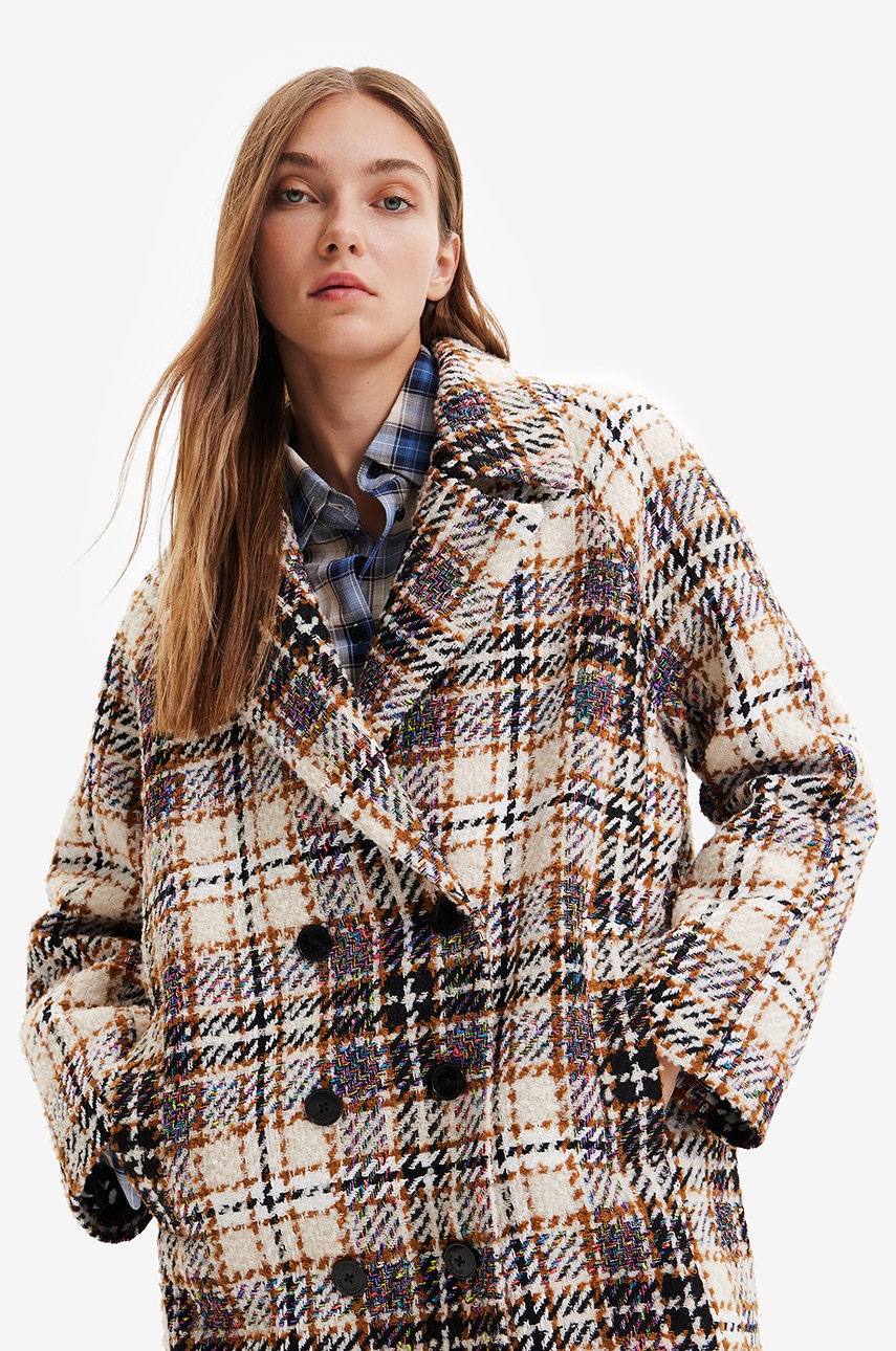 

Пальто Desigual жіночий колір бежевий перехідний oversize