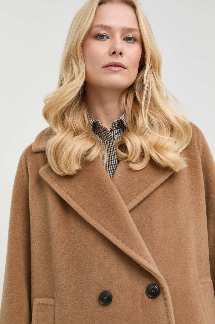 Marella palton de lana culoarea maro, de tranzitie, cu doua randuri de nasturi