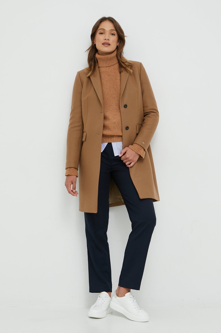 

Вълнено палто Tommy Hilfiger в кафяво с преходна изолация, Кафяв