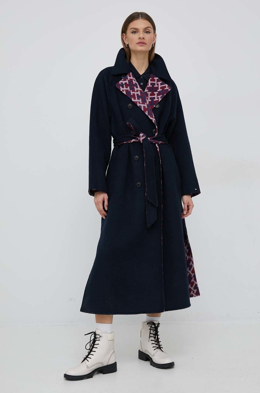 

Вълнено палто Tommy Hilfiger в тъмносиньо с преходна изолация с двуредно закопчаване, Тъмносин