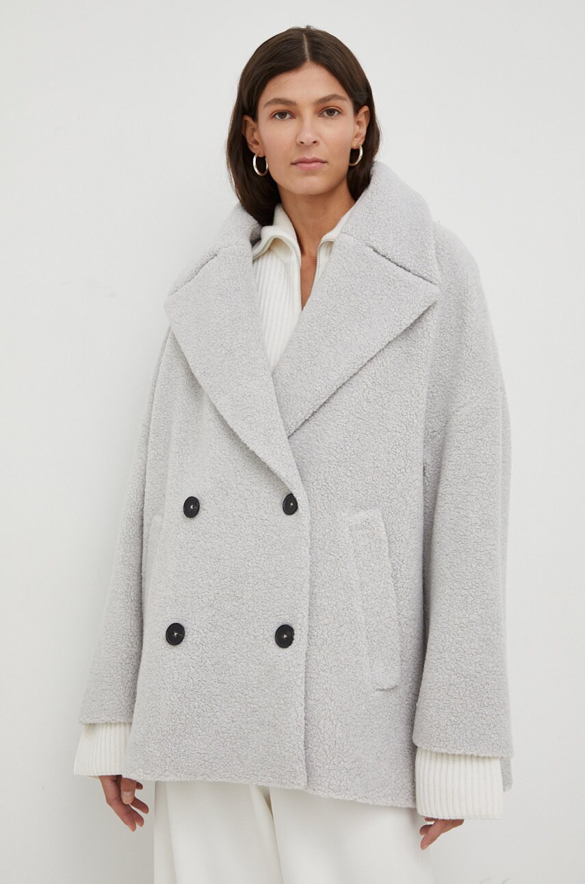 Drykorn palton de lana culoarea gri, de tranzitie, oversize