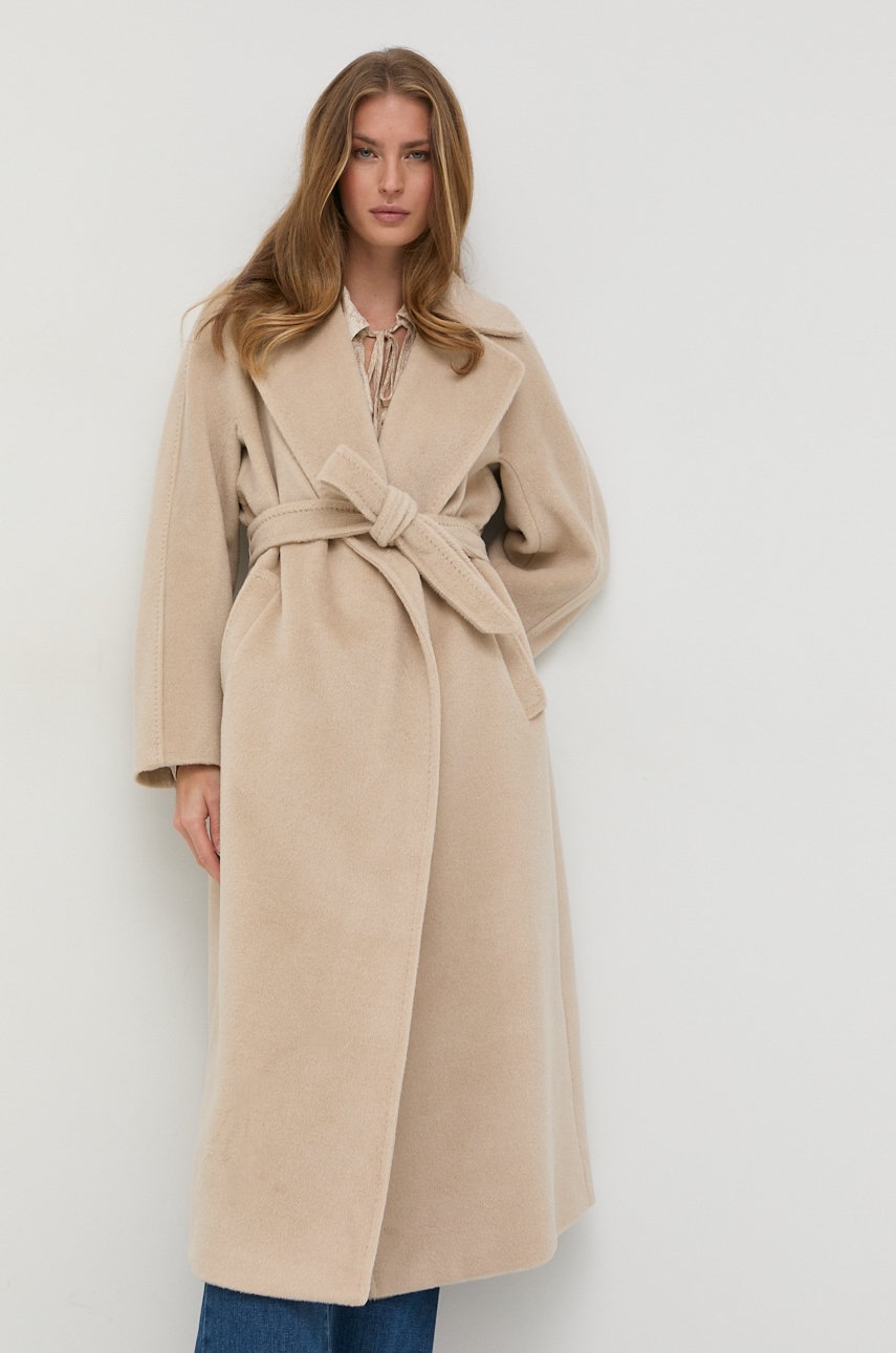 

Вълнено палто Weekend Max Mara в бежово с преходна изолация без закопчаване, Бежов
