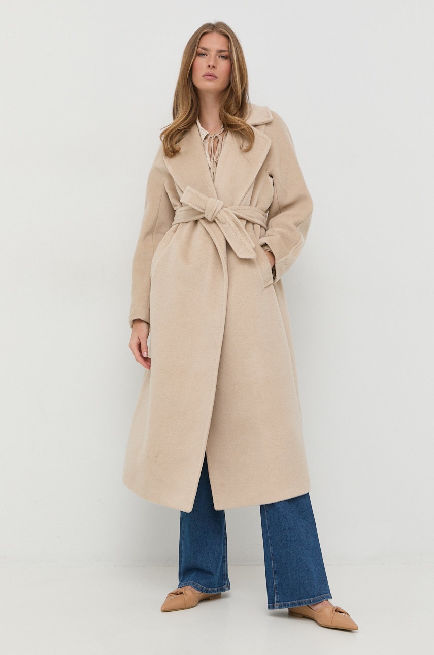 

Вовняне пальто Weekend Max Mara колір бежевий перехідний без застібки