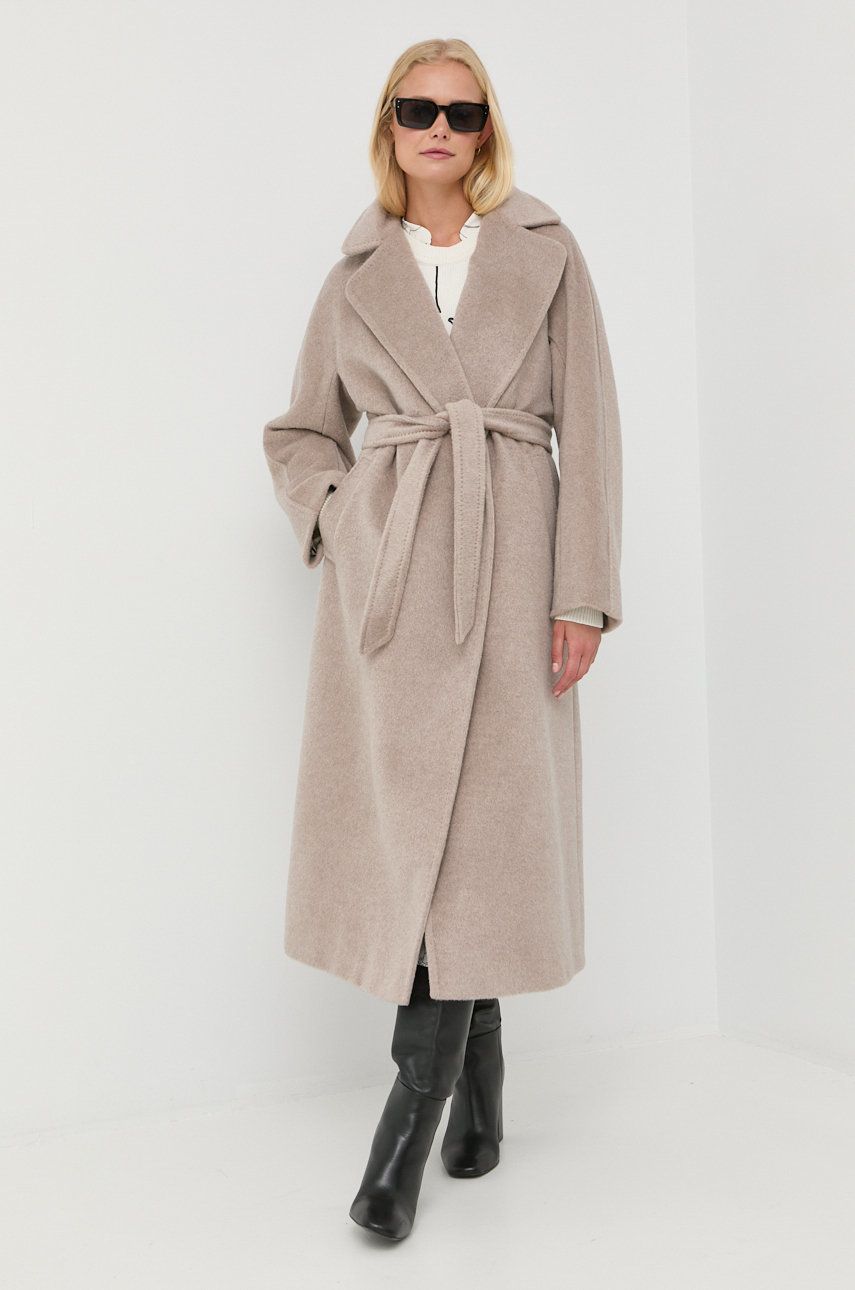 Weekend Max Mara palton de lana culoarea bej, de tranzitie, desfacut answear imagine noua