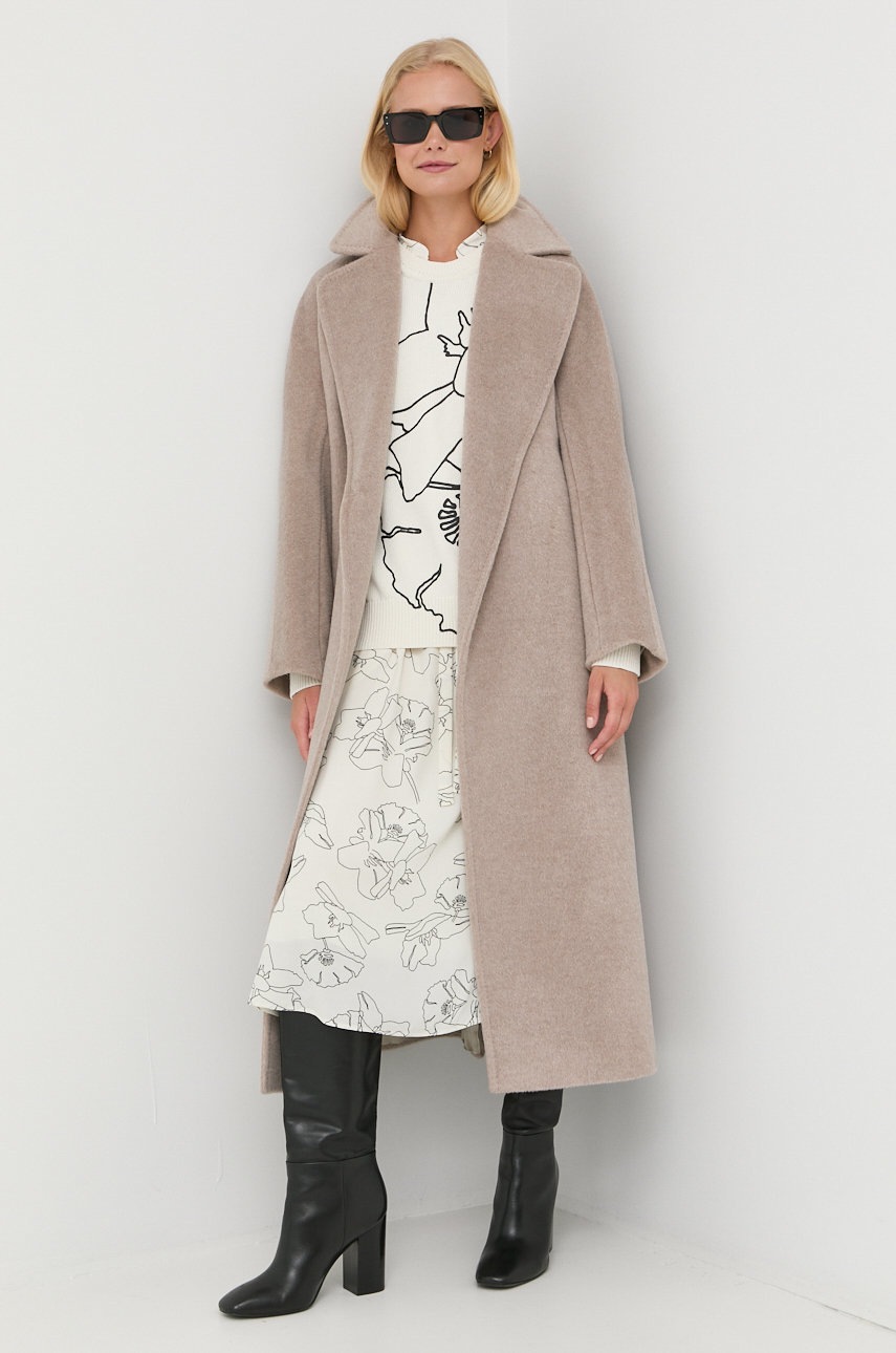 

Шерстяное пальто Weekend Max Mara цвет бежевый переходной без замка